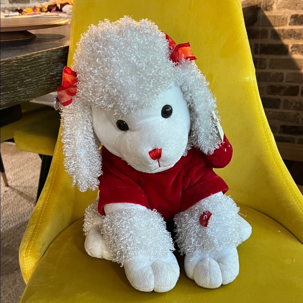 Bravo White &  Red Plush Poodle Dog Toy w.Voice Large Brand new Vintage Soft